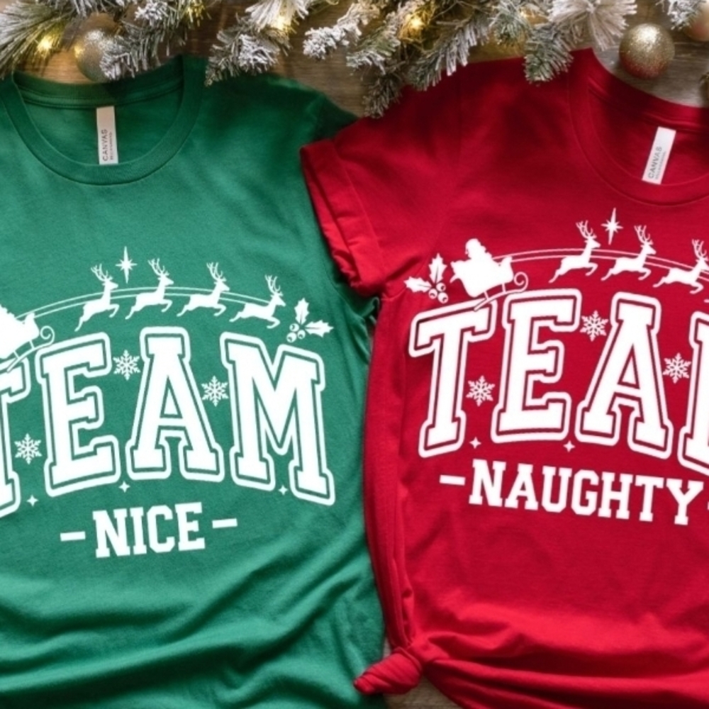 Couples'Team Nice' and 'Team Naughty' Christmas Tees